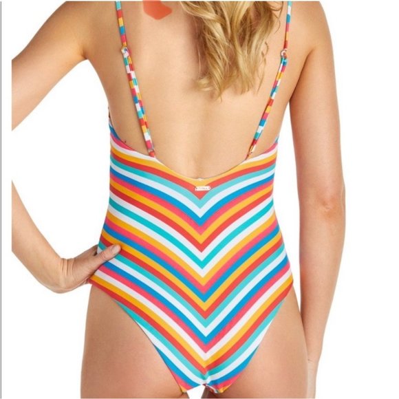 Raisins Tahiti Stripe Golden One-Piece Swimsuit size M - Picture 3 of 9